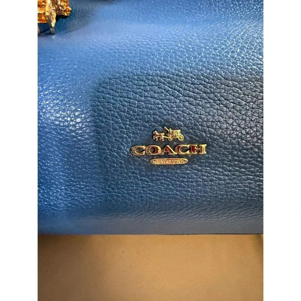 Coach Blue Pebbled Leather Satchel Bag and Matching Wallet Set with Charm